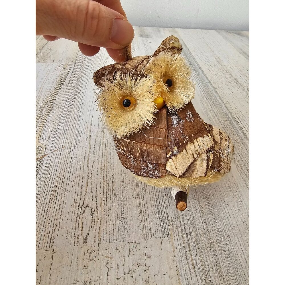 Sisal owl ornament bottle brush bird life like‎ wood